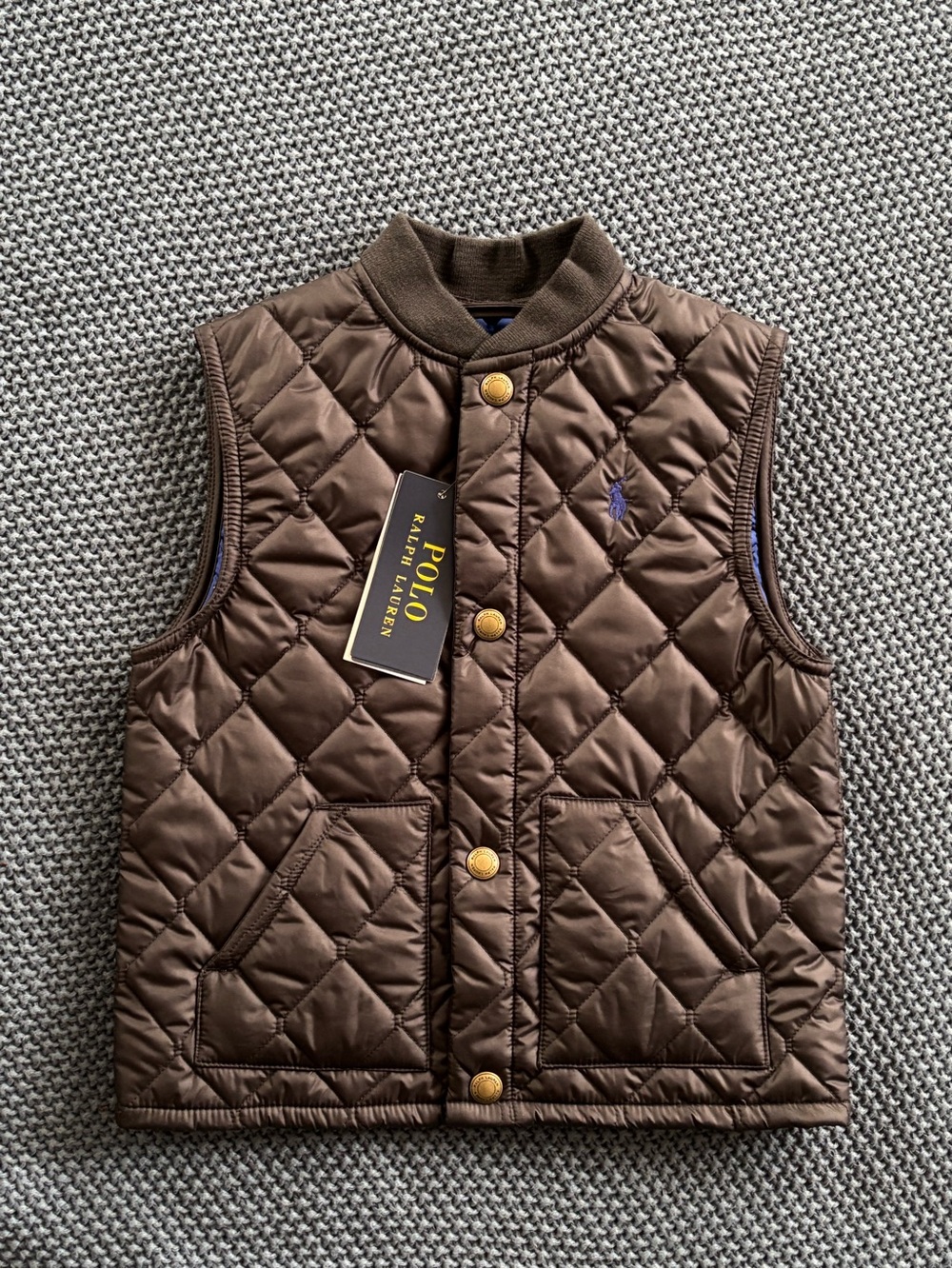 Polo by Ralph Lauren Brown Quilted Kids Vest with Gold Snaps